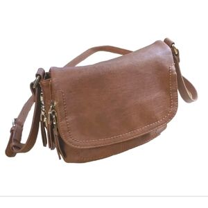 Antik Kraft Cross body Purse Fold Over PU Vegan Leather Brown Adj Strap Sz Med